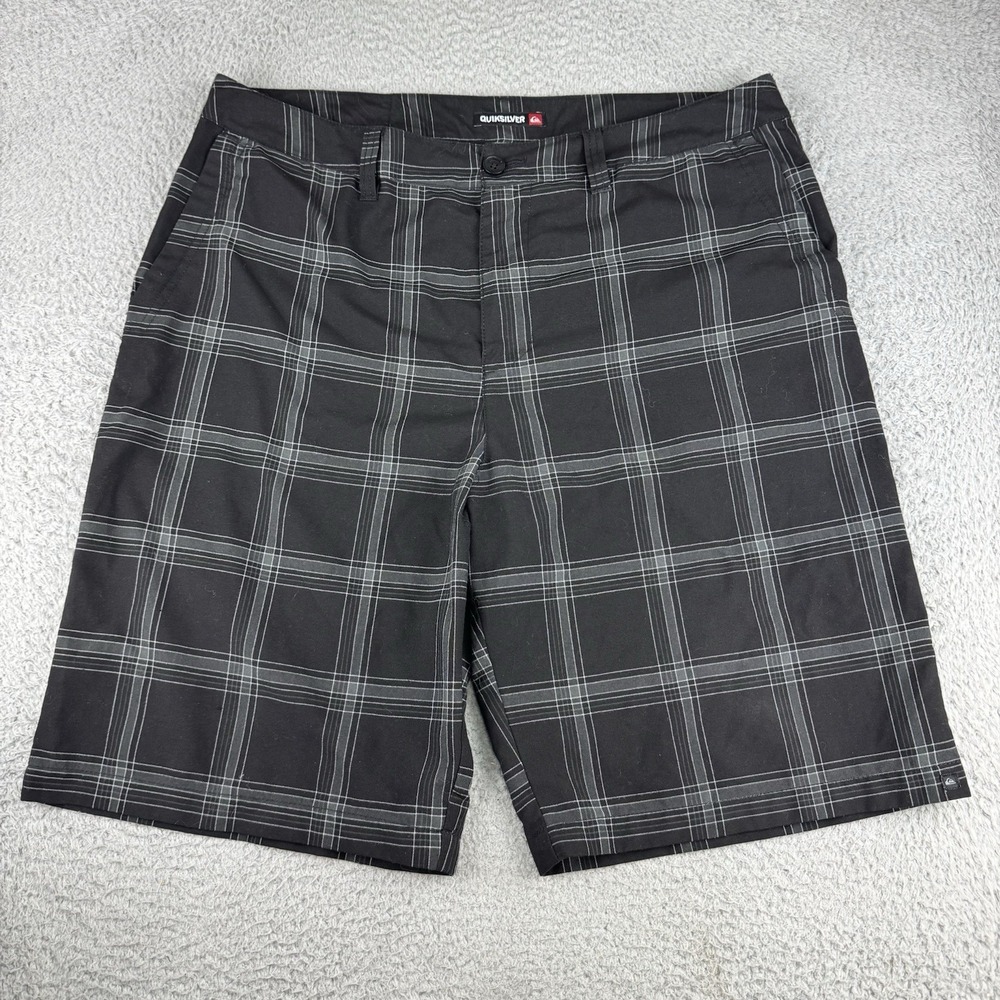 Quiksilver Shorts Mens 38 black straight fit regular chino summer plaid size Y2K